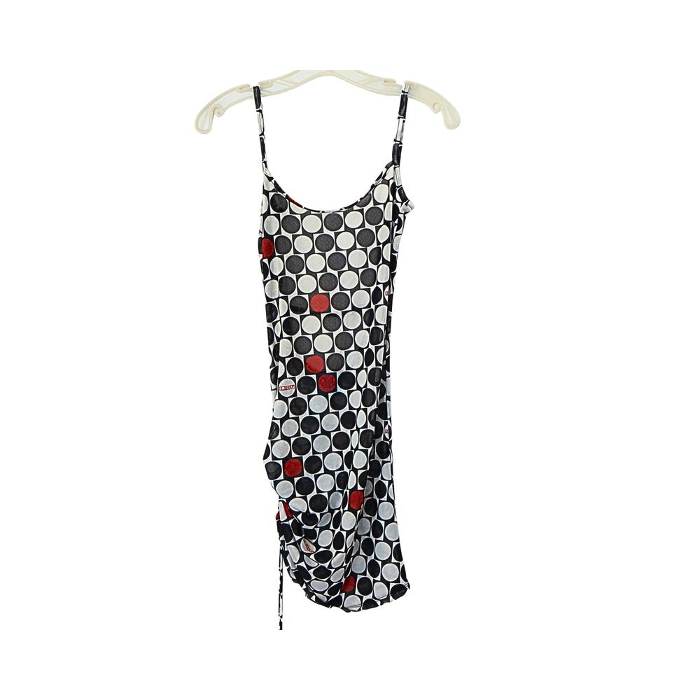Sheer Open Back Mini Dress - B&W Dots - XS